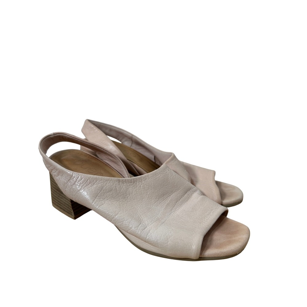 Bueno Blush Pink Solid Leather Slingback Block Heel Sandals Minimalist 36